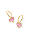 Kendra Scott Ari Heart Gold Huggie Earrings in Pink Iridescent Glitter Glass