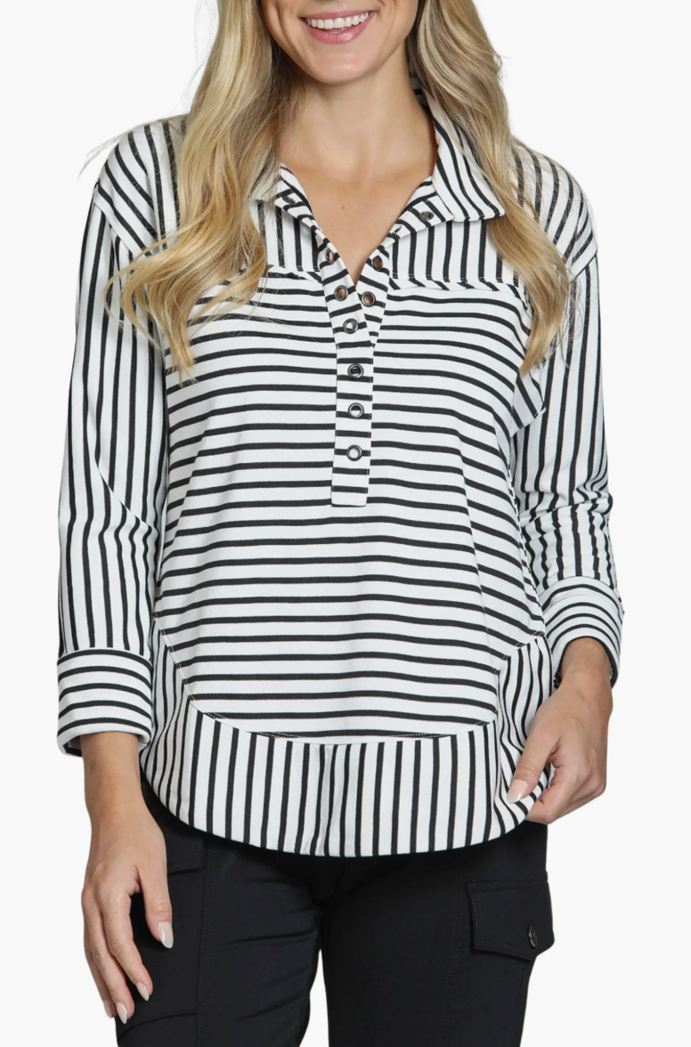 APNY Grommet Striped Pullover Black/White