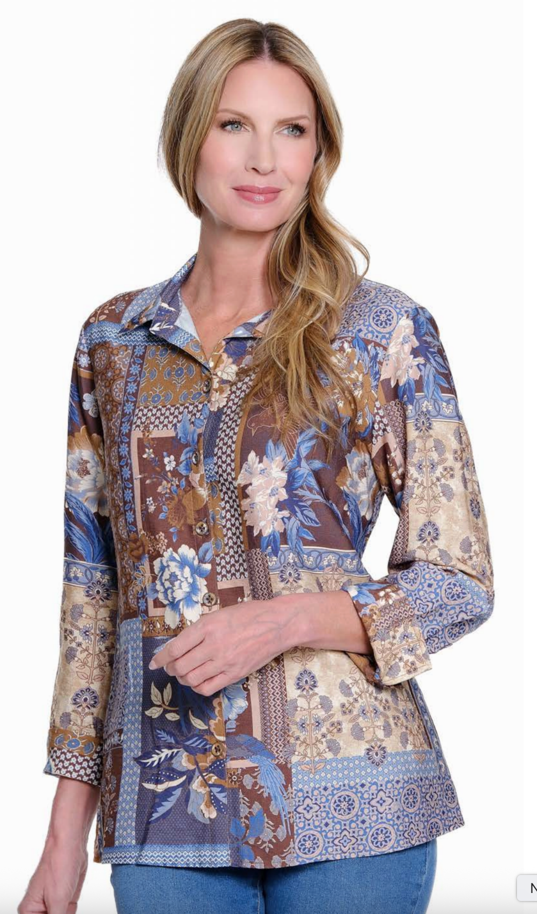 Multiples Button Front Shirt Chocolate Multi