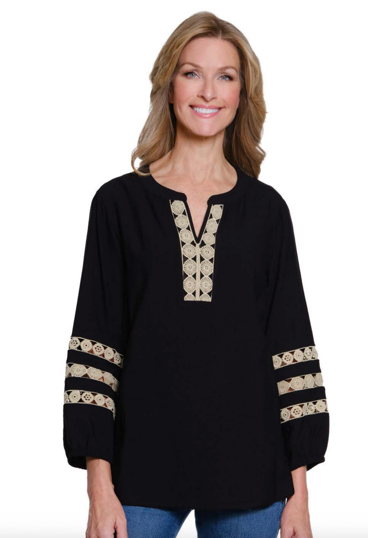 Multiples Lace Trim Top Black