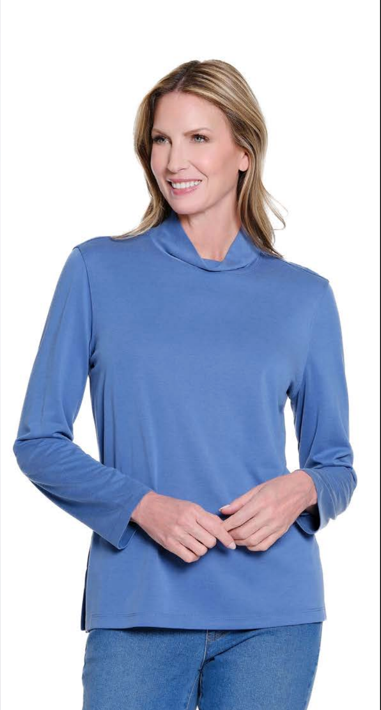 Multiples Mock Neck Top Rich Blue