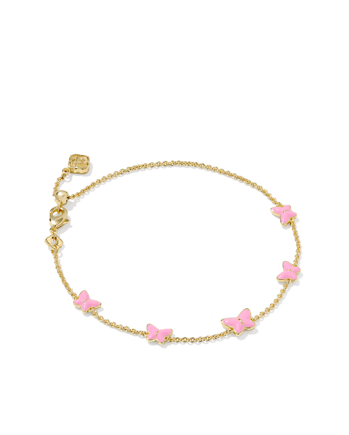 Kendra Scott Lillia Butterfly Gold Enamel Delicate Chain Bracelet Pink Enamel