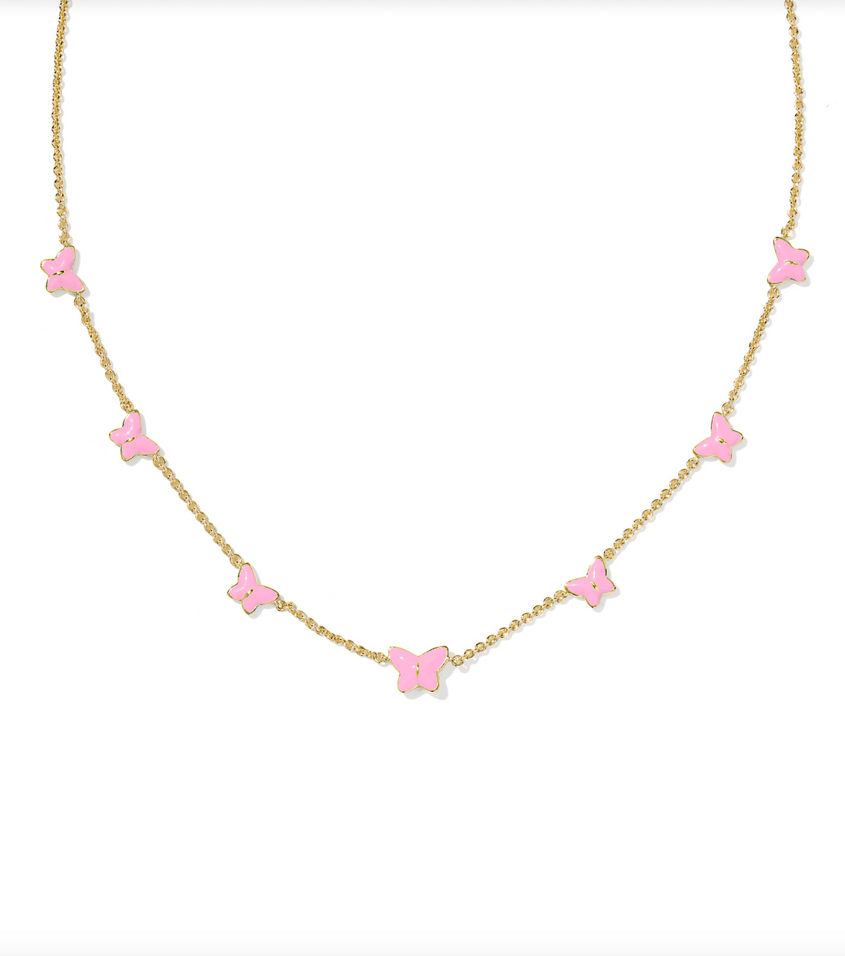 Kendra Scott Lillia Butterfly Gold Enamel Strand Necklace Pink Enamel