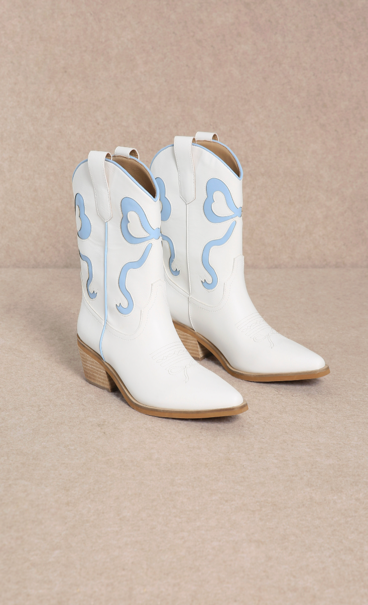 Miriam Blue & White Western Bow Boots