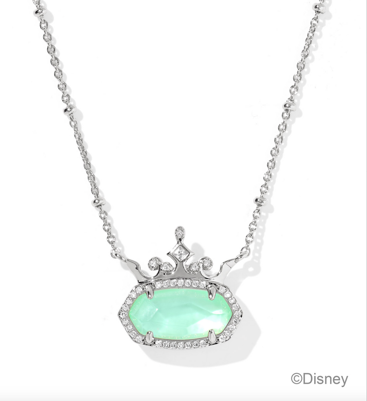 Kendra Scott Disney Elisa Princess Silver Short Pendant Necklace Light Green Mother of Pearl