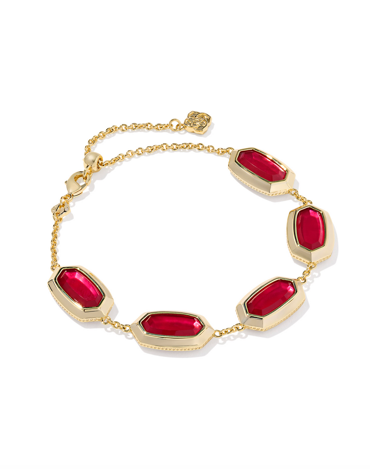 Kendra Scott Elaina Bezel Gold Delicate Chain Bracelet Carmine Red Illusion