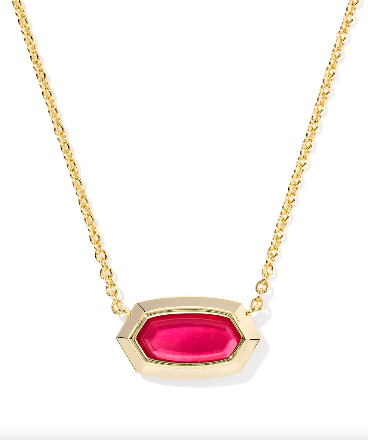 Kendra Scott Elisa Bezel Gold Short Pendant Necklace Carmine Red Illusion
