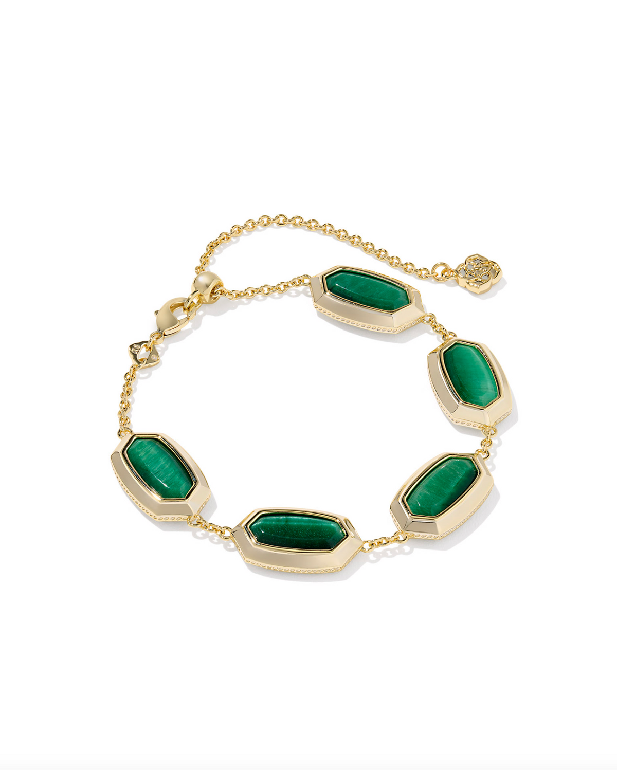 Kendra Scott Elaina Bezel Gold Delicate Chain Bracelet Green Tigers Eye