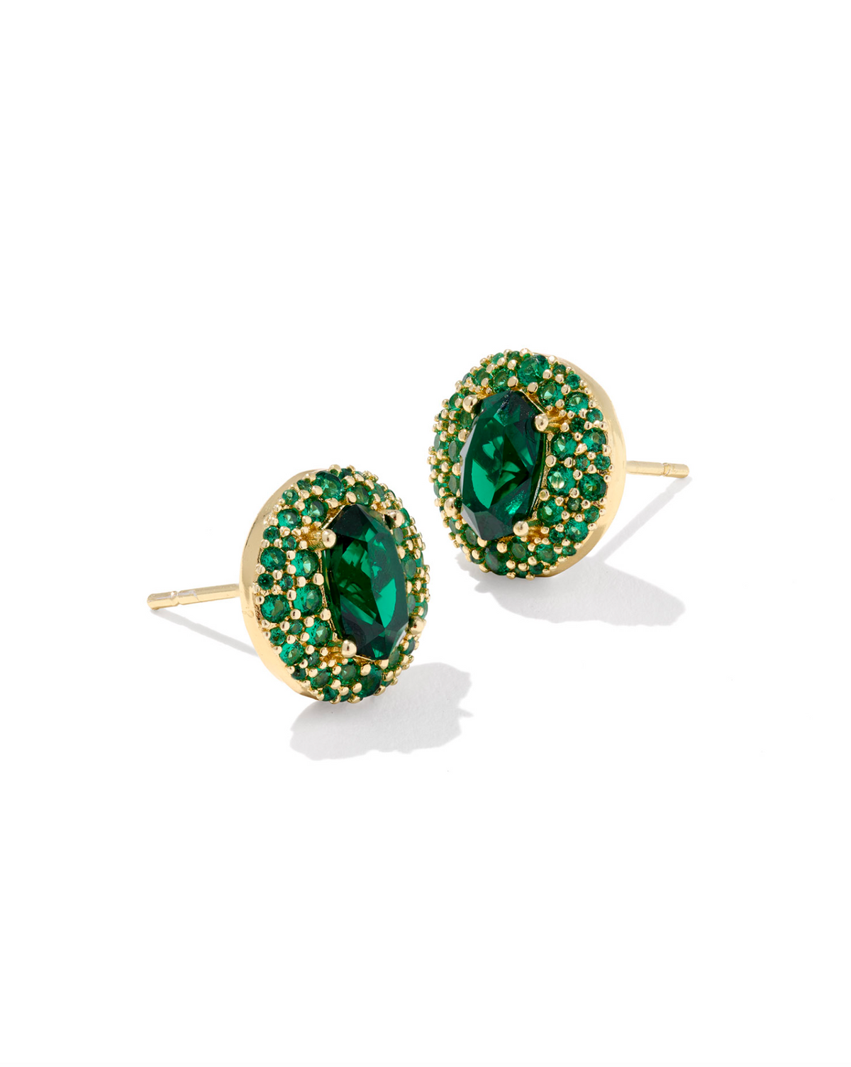Kendra Scott Bella Gold Stud Earrings Green Crystal