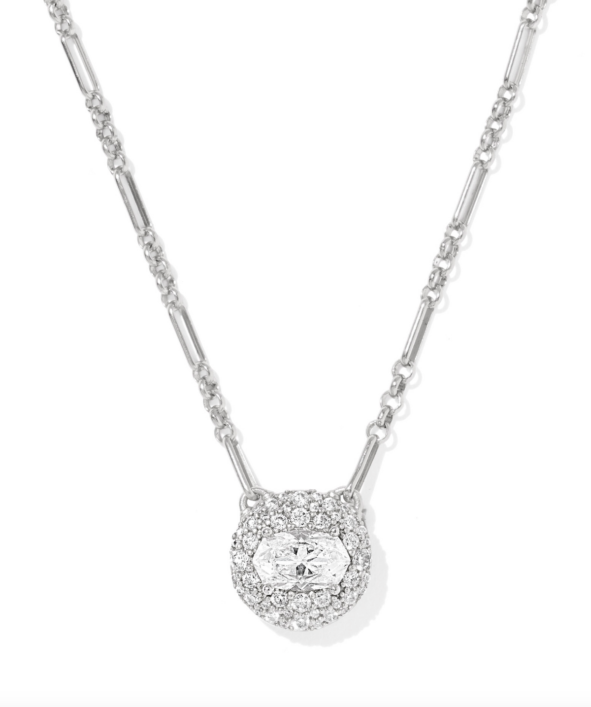 Kendra Scott Bella Silver Short Pendant Necklace White Crystal