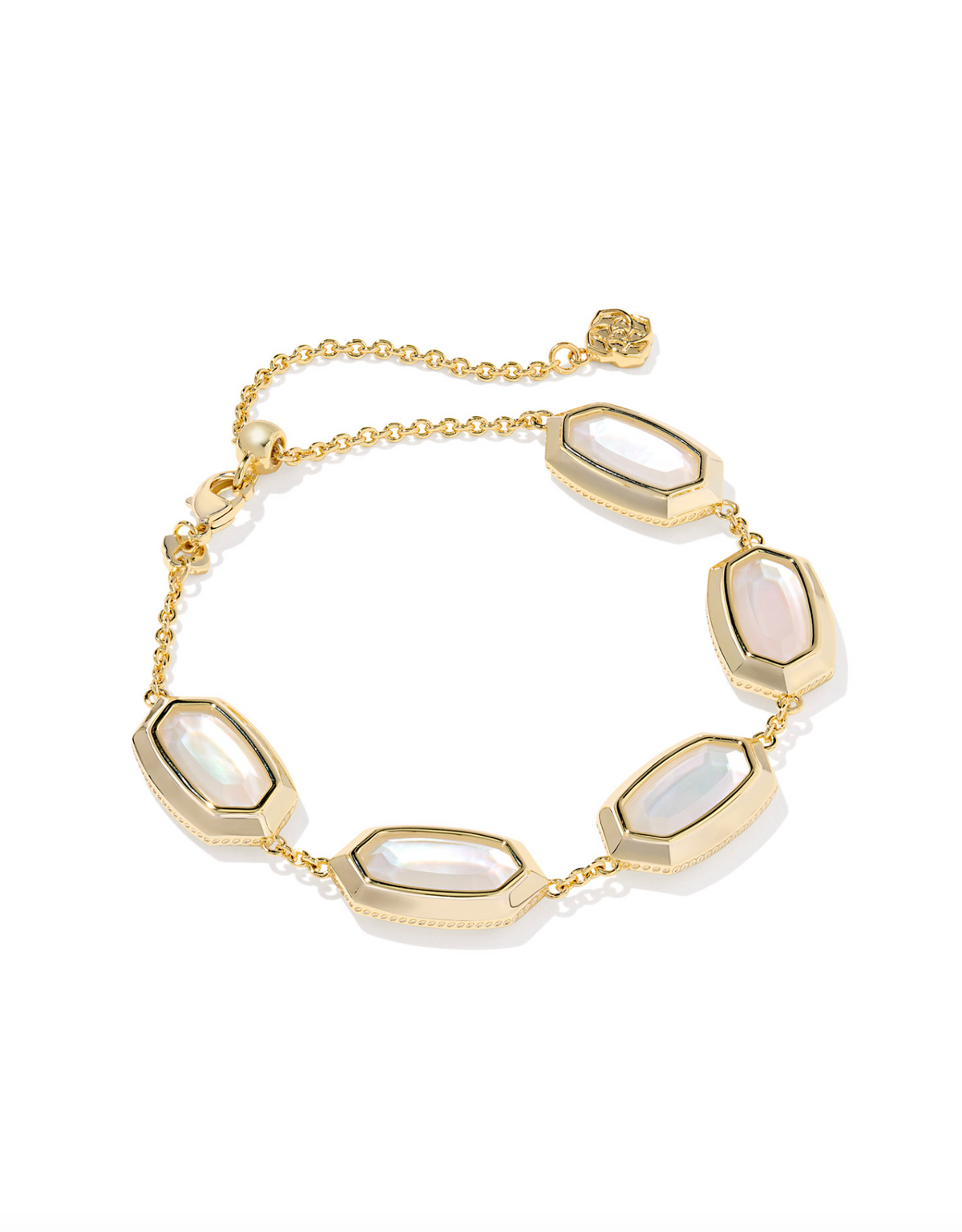 Kendra Scott Elaina Bezel Gold Delicate Chain Bracelet Gold Ivory Mother of Pearl
