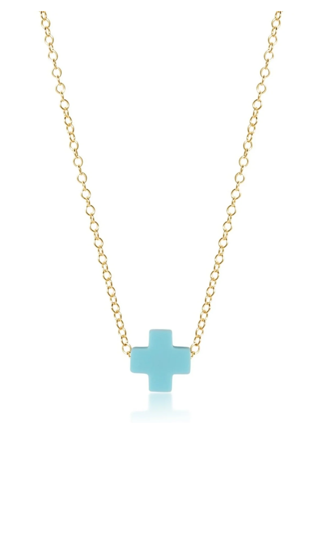 E Newton 16" Necklace Gold Signature Cross Turquoise