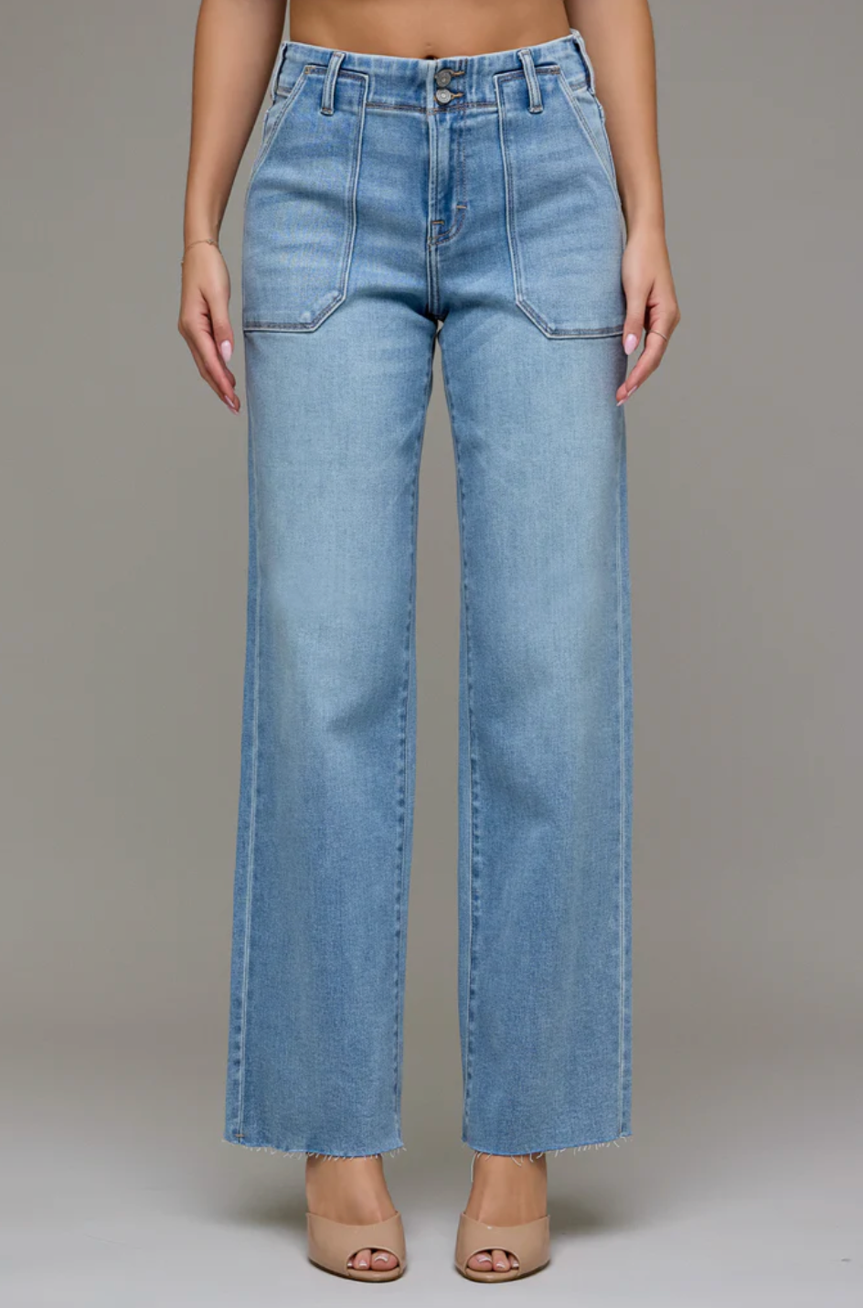 Hidden Two Button Patch Pocket Dad Jean Medium