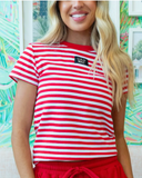 Lulu Mac Short Sleeve Top Red Stripe