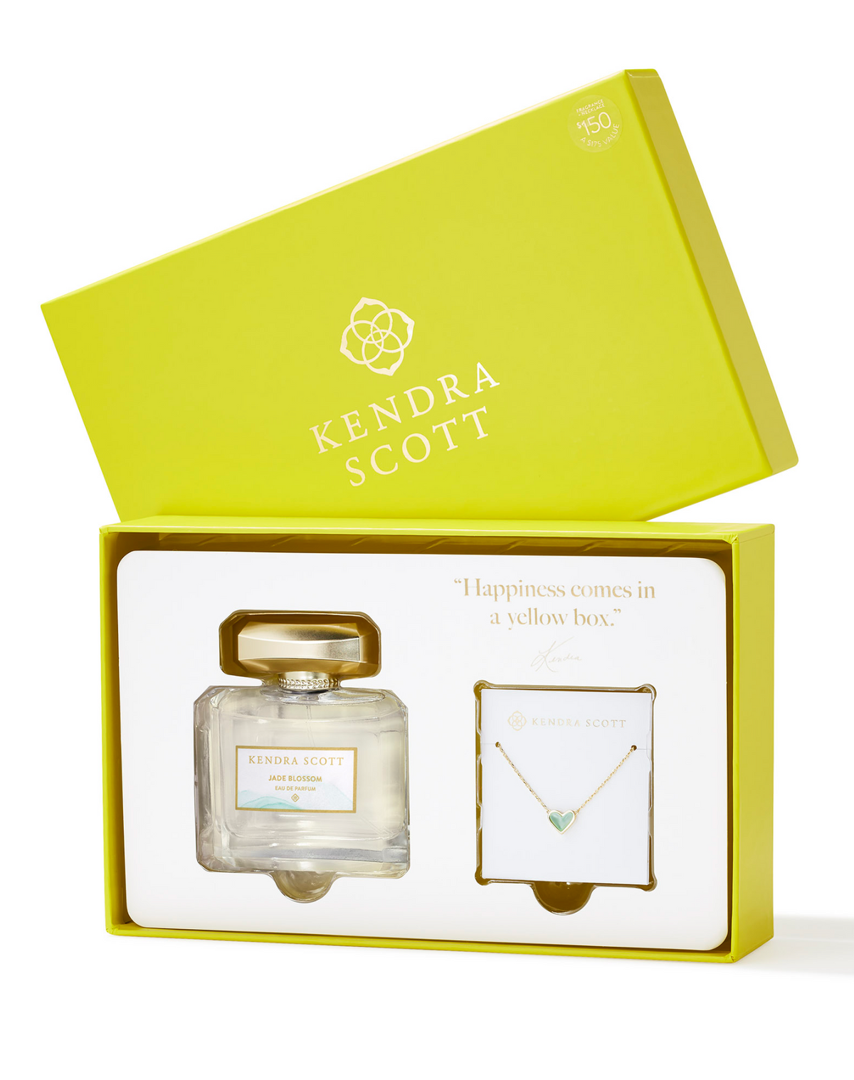 Kendra Scott Framed Ari Hearts + 75 ML Fragrance Gold Light Green Mother of Pearl + Jade