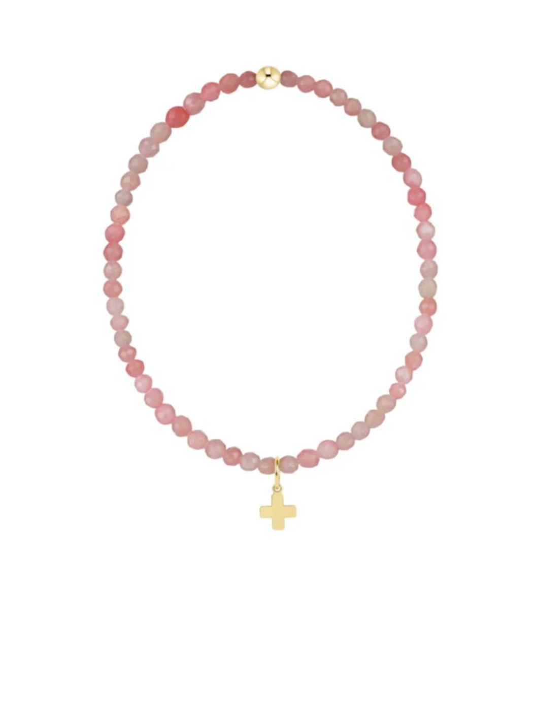 E Newton Classic Pink Opal 3mm Bracelet - Signature Cross Gold Charm