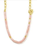 Kendra Scott Lindsey Gold Beaded Half Chain Necklace Lt Pink Quartzite