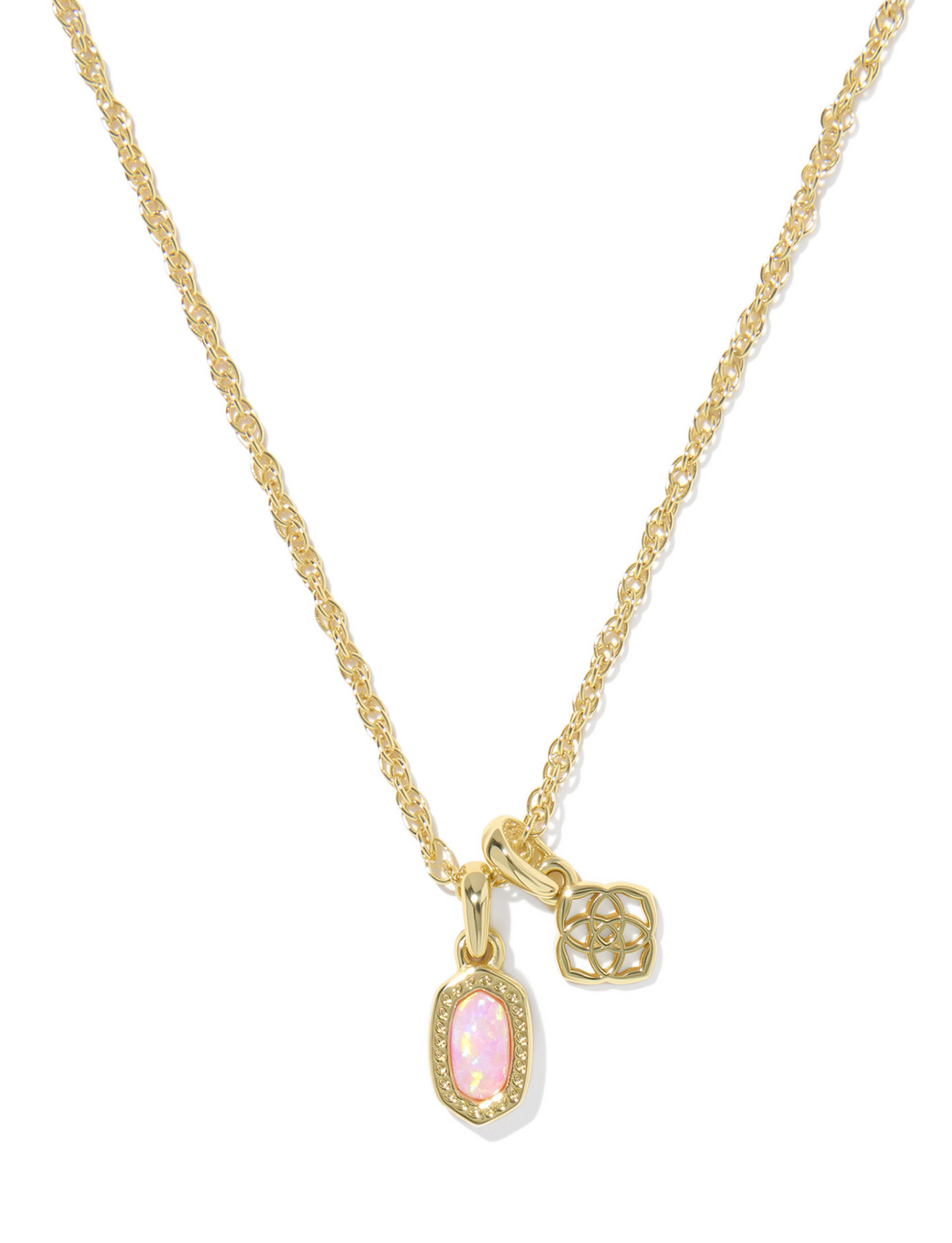 Kendra Scott Mini Elisa and Dira Gold Necklace Pink Lab Grown Opal