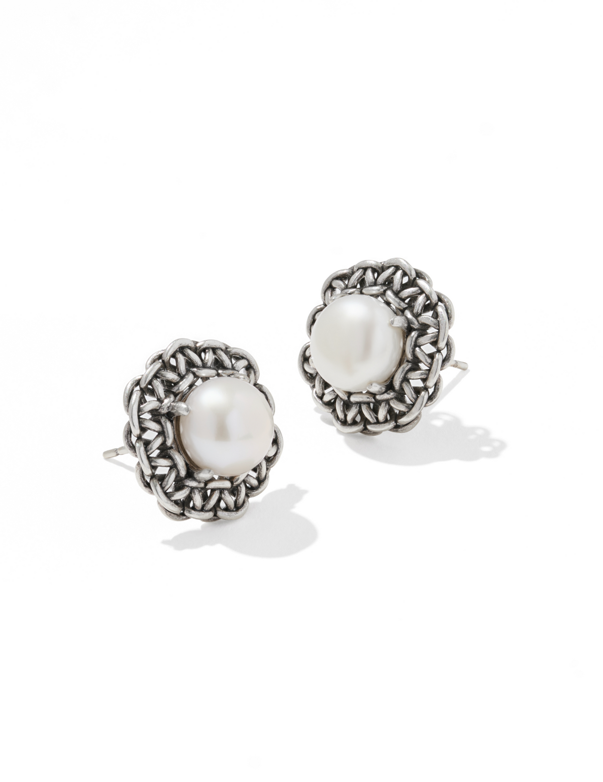 Gabriella Vintage Silver Pearl Stud Earrings