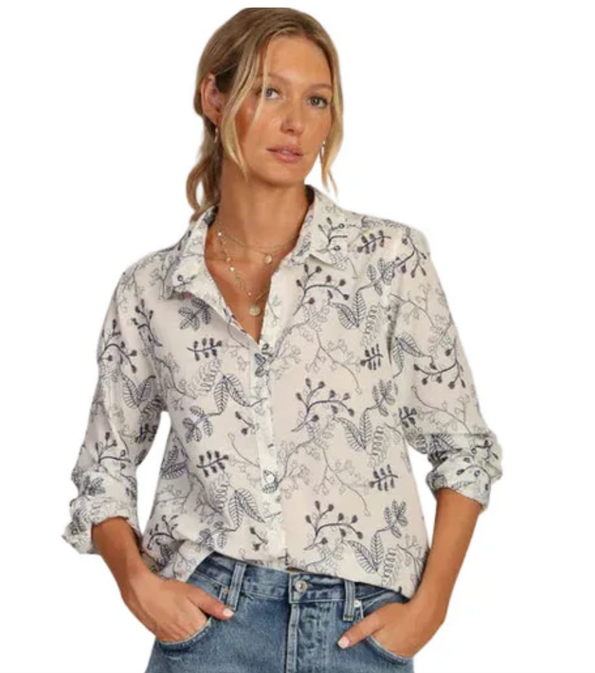Dylan White & Navy  Lily Blouse