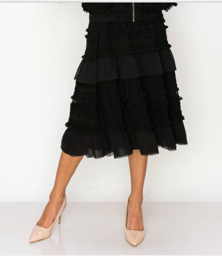 Joh Willa Lace Ruffled Skirt Black