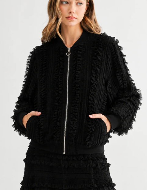 Joh Winette Lace Ruffled Jacket Black