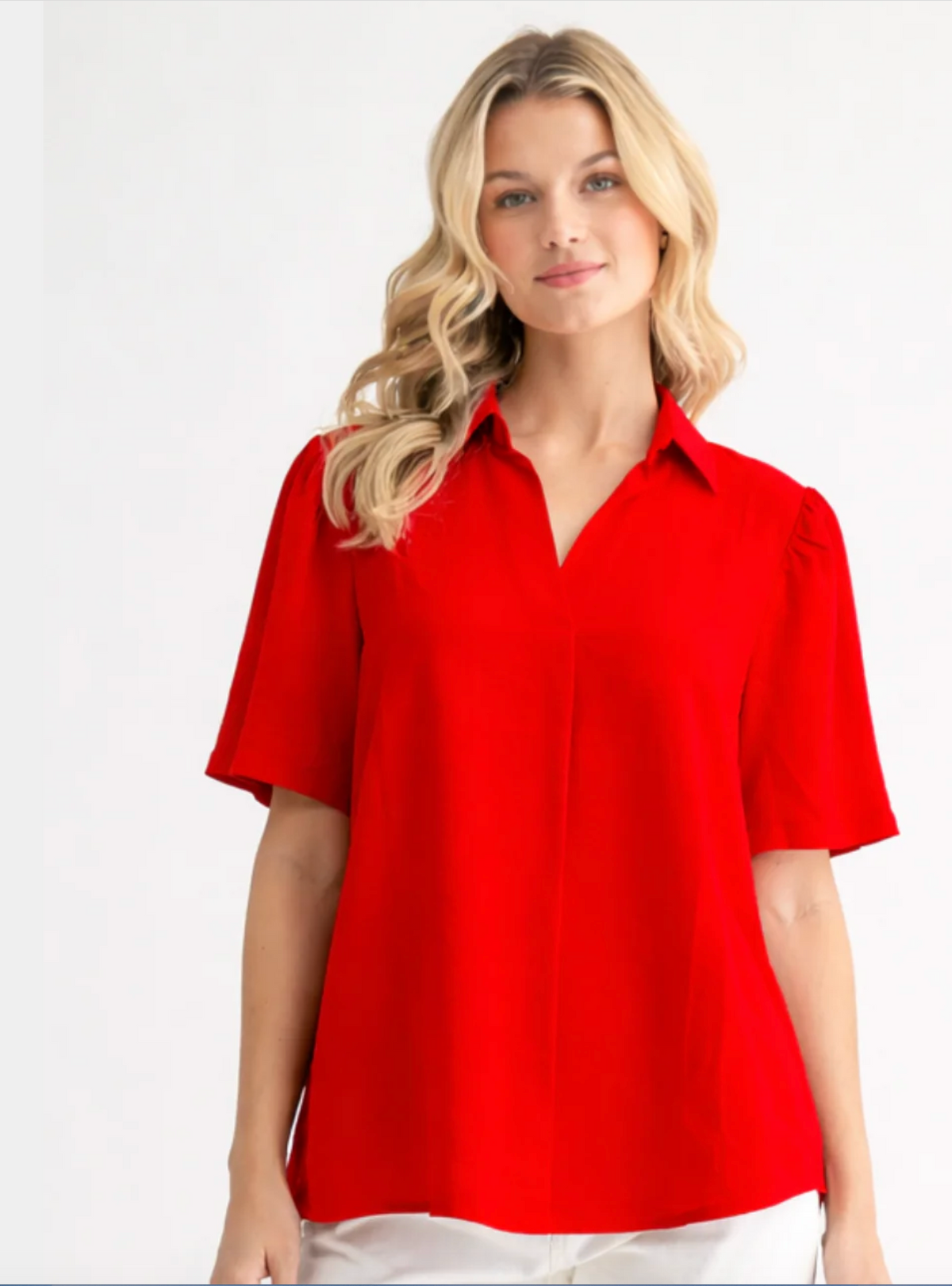 Joh Joy V Neck SS Blouse Red