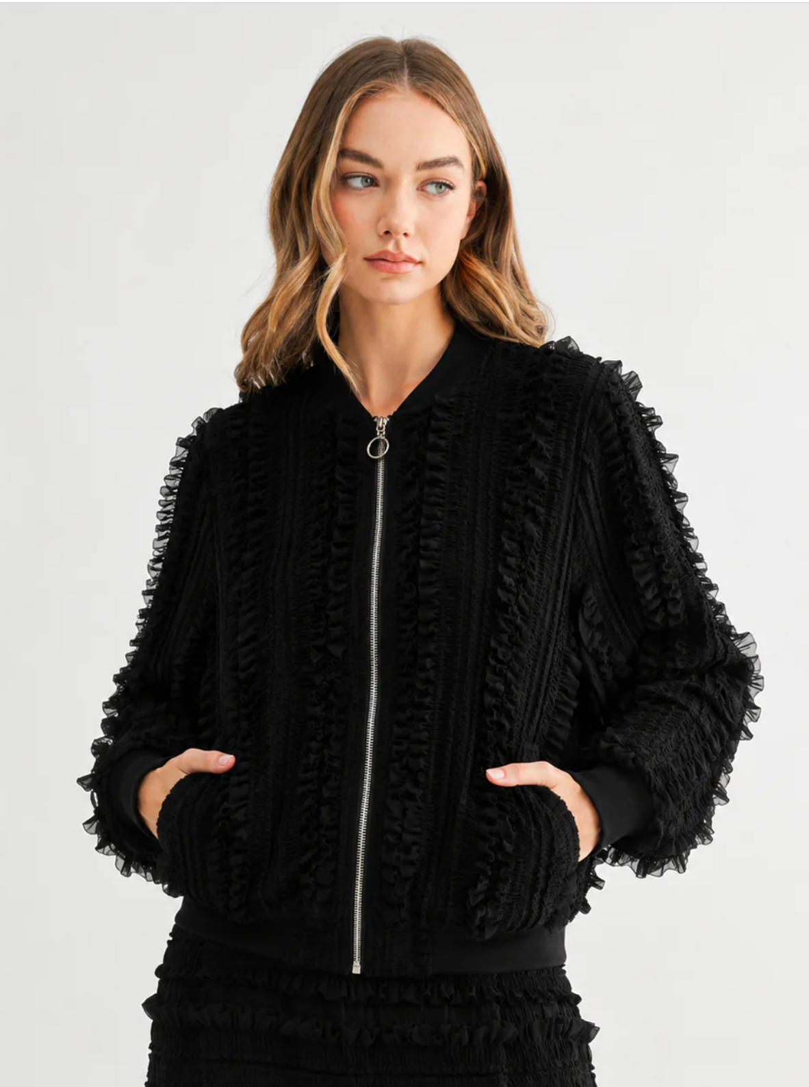 Joh Winette Lace Ruffled Jacket Black