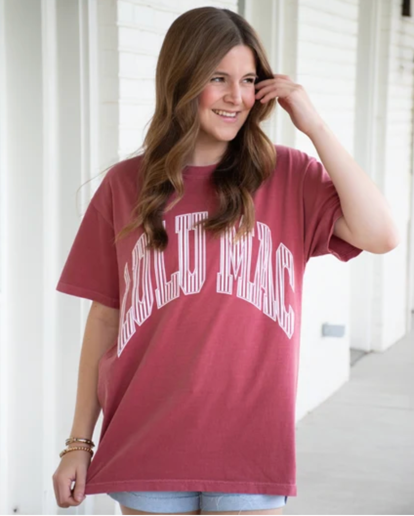 Lulu Mac Stripe Tee Crimson