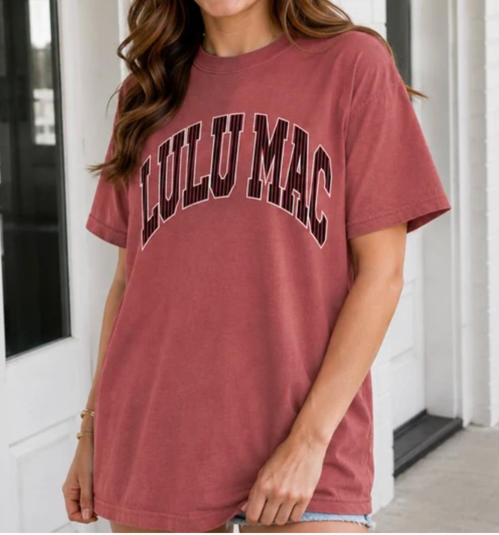 Lulu Mac Striped Tee Maroon Black