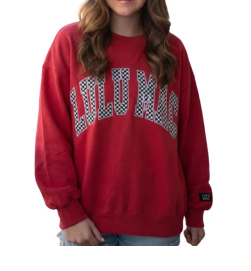 Lulu Mac Crimson Houndstooth Stitch Sweatshirt