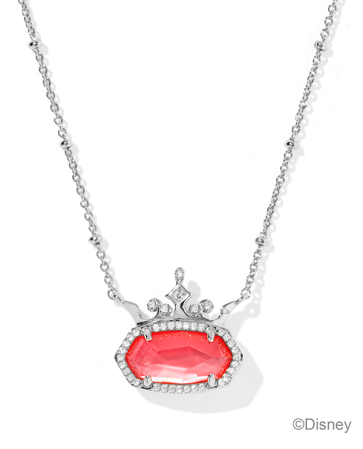 Kendra Scott Disney Elisa Princess Silver Short Pendant Necklace Dark Peach Mother of Pearl