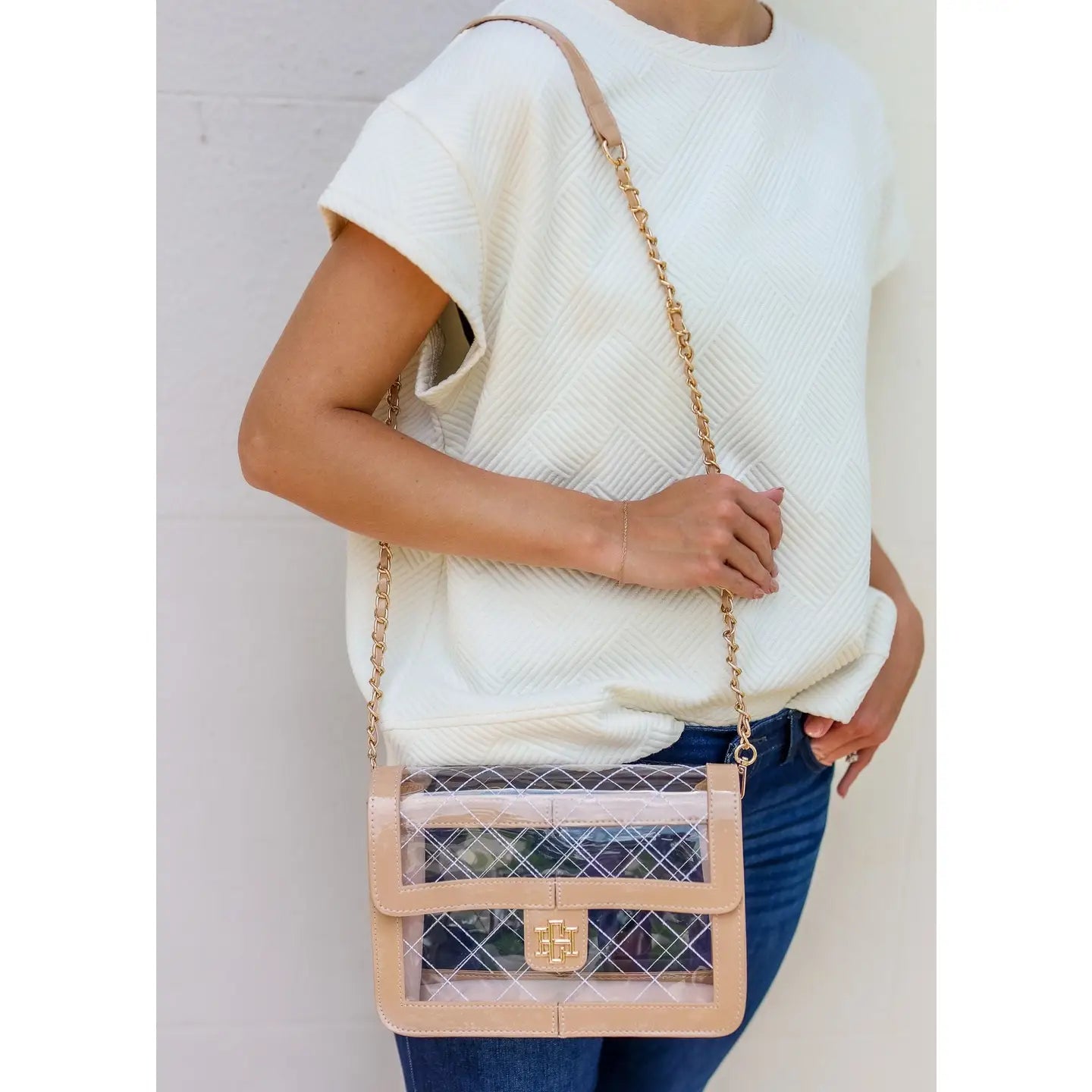 Quinn Quilted Clear Bag Nude Patent
