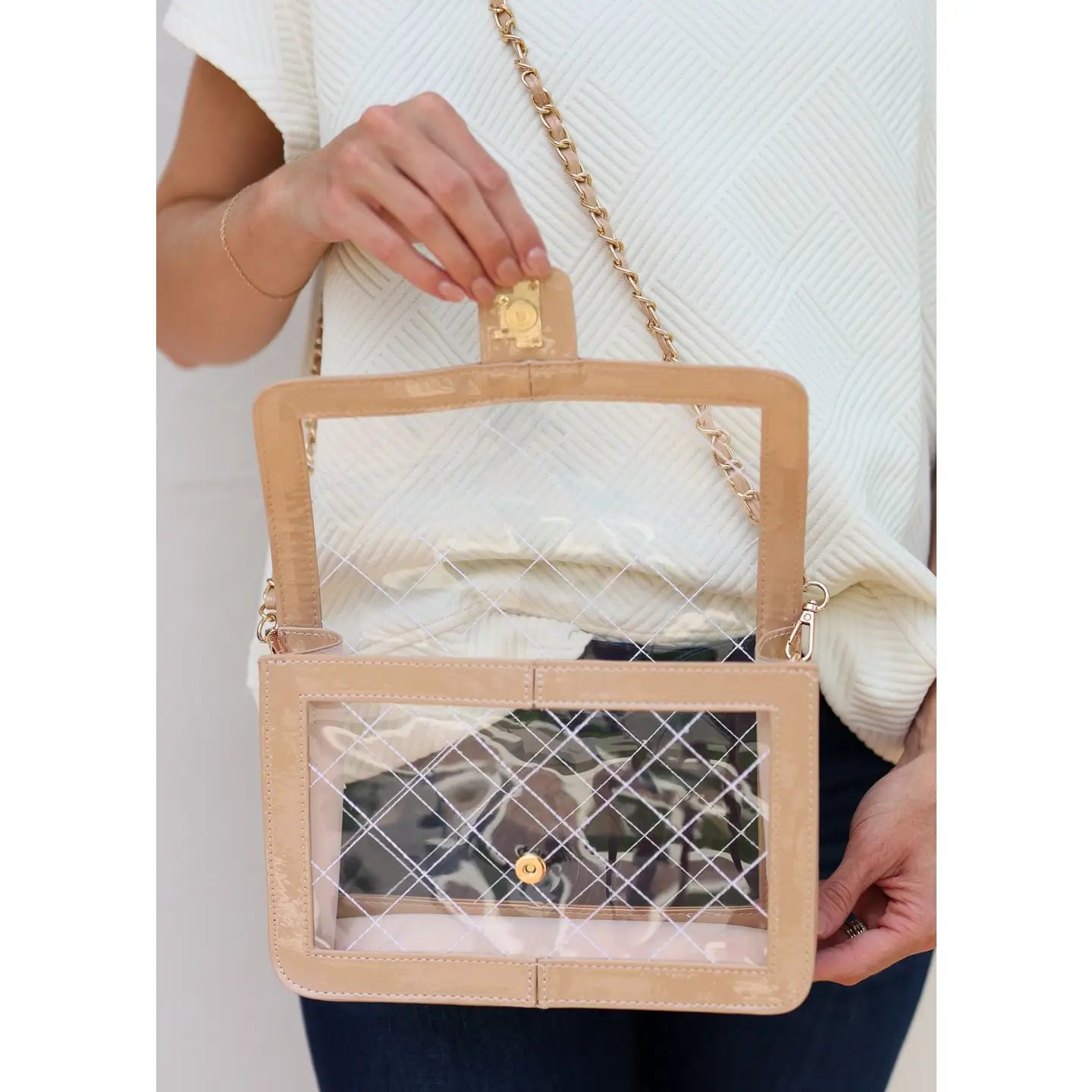 Quinn Quilted Clear Bag Nude Patent