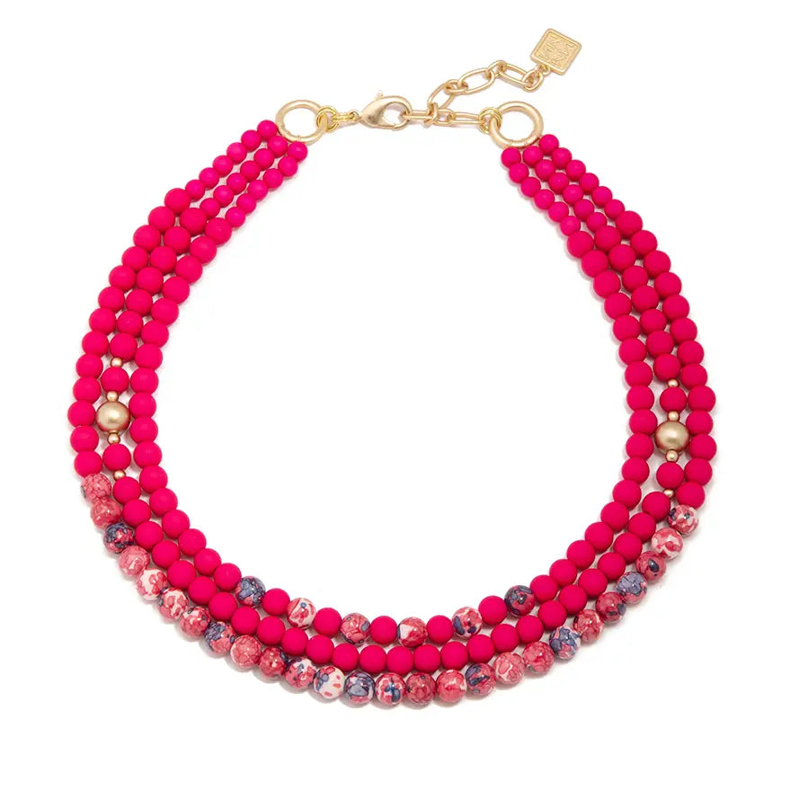 Porcelain Bead Necklace Hot Pink