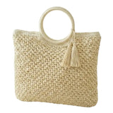 Round Handle Tassel Raffia Woven Tote