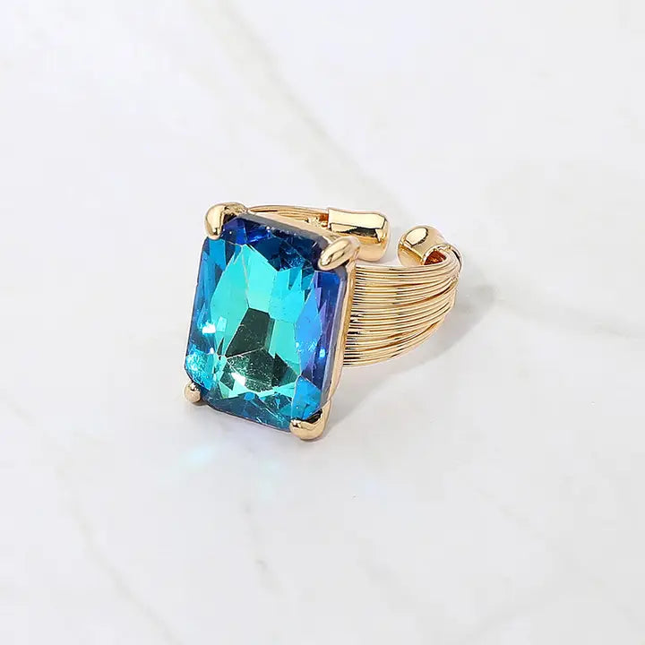 Emerald Cut Stone Adjustable Ring Various