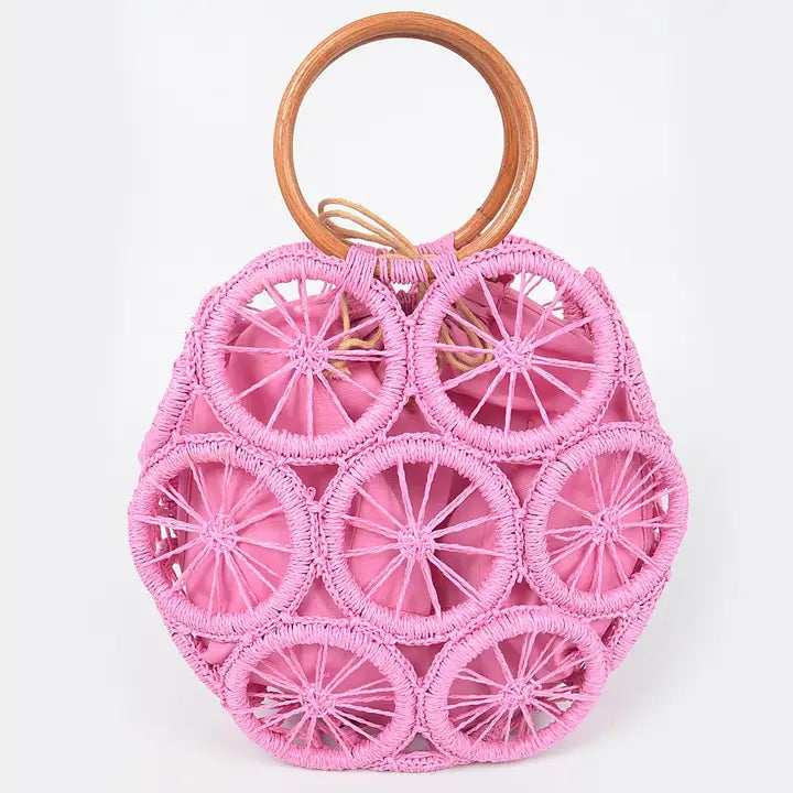 Faux Straw Round Tote Bag Various