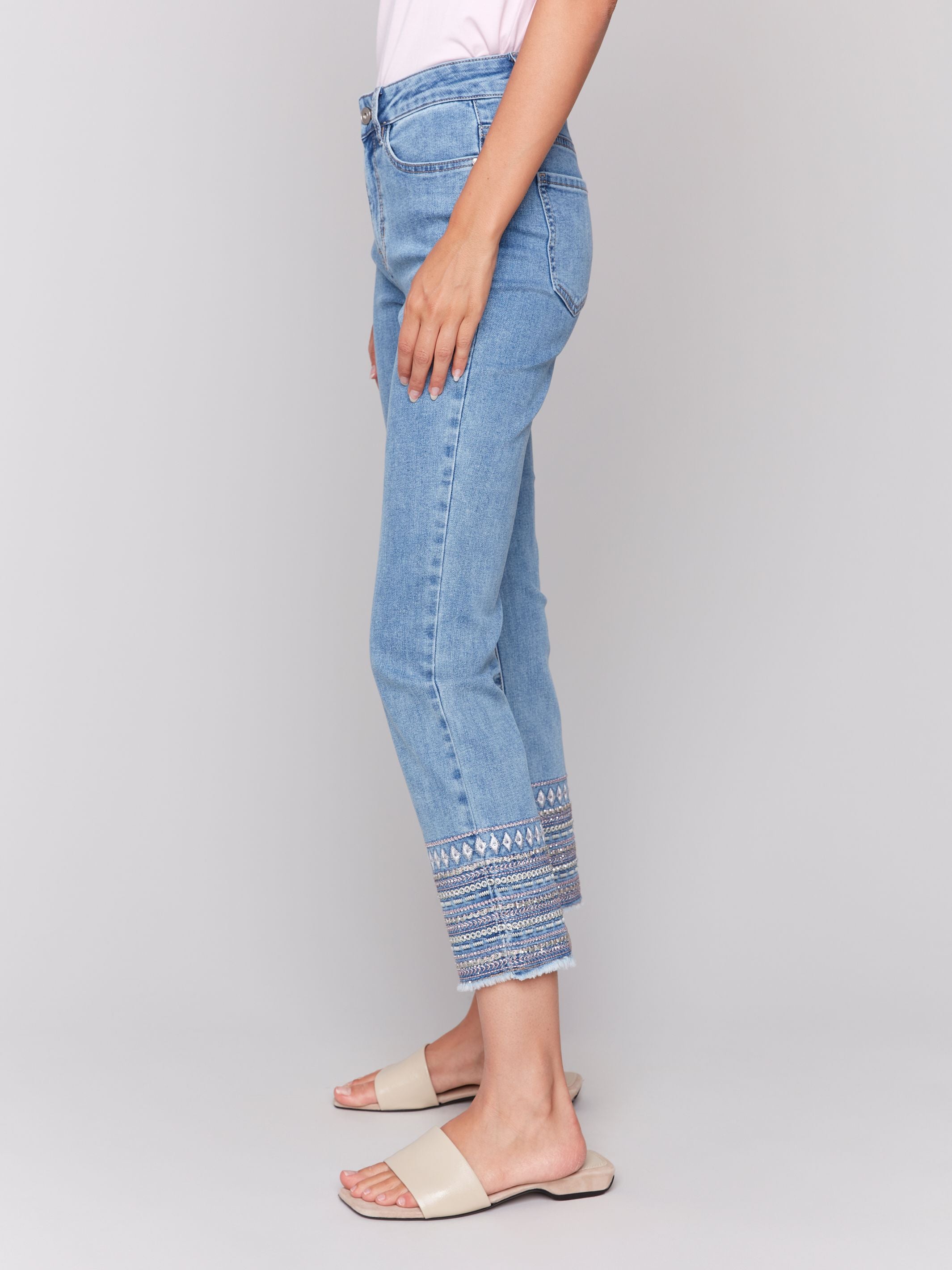 Charlie B Embroidery Cuff Pant Pale Blue