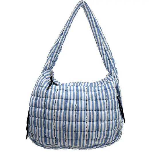Puffer Quilted Handbag Stripe Blue/White