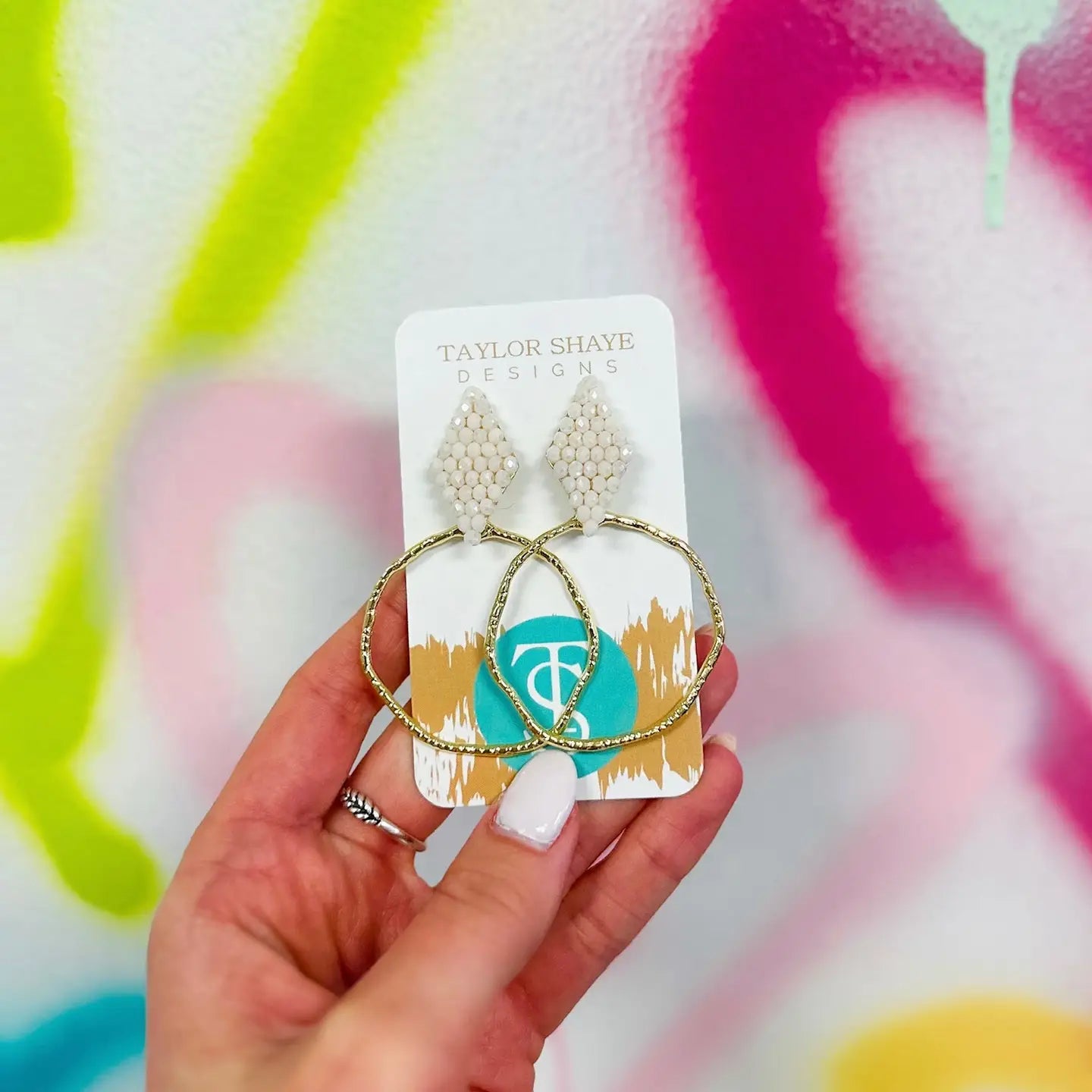 Taylor Shaye white Callie Hoops earrings
