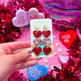 Taylor Shaye Burning Love Triple Hearts Earrigs