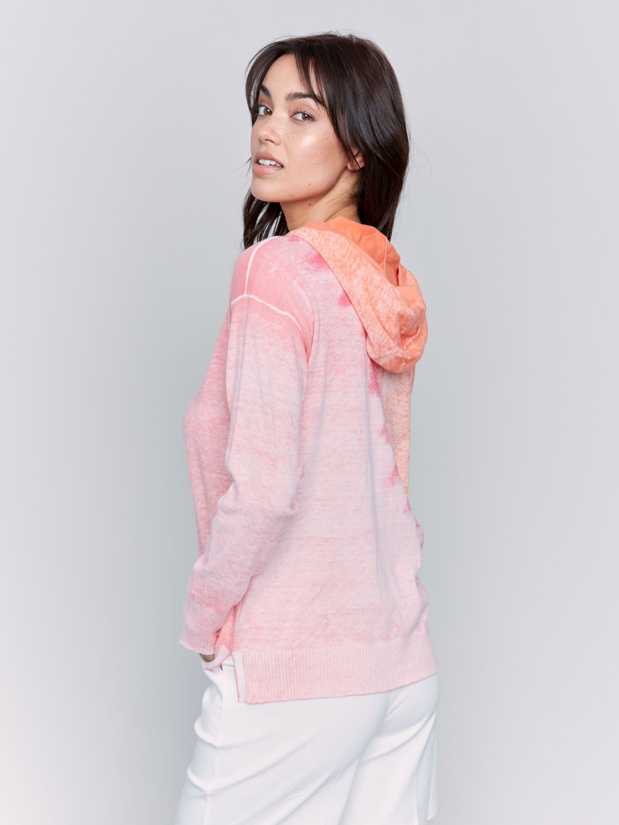 Charlie B Printed Cotton Hoodie Papaya