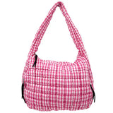 Gingham Puffer Quilted Handbag Pink/White