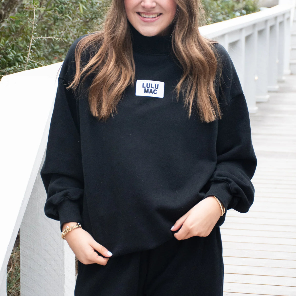 Lulu Mac Terrycloth Mock Neck Sweatshirt Black