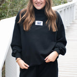 Lulu Mac Terrycloth Mock Neck Sweatshirt Black