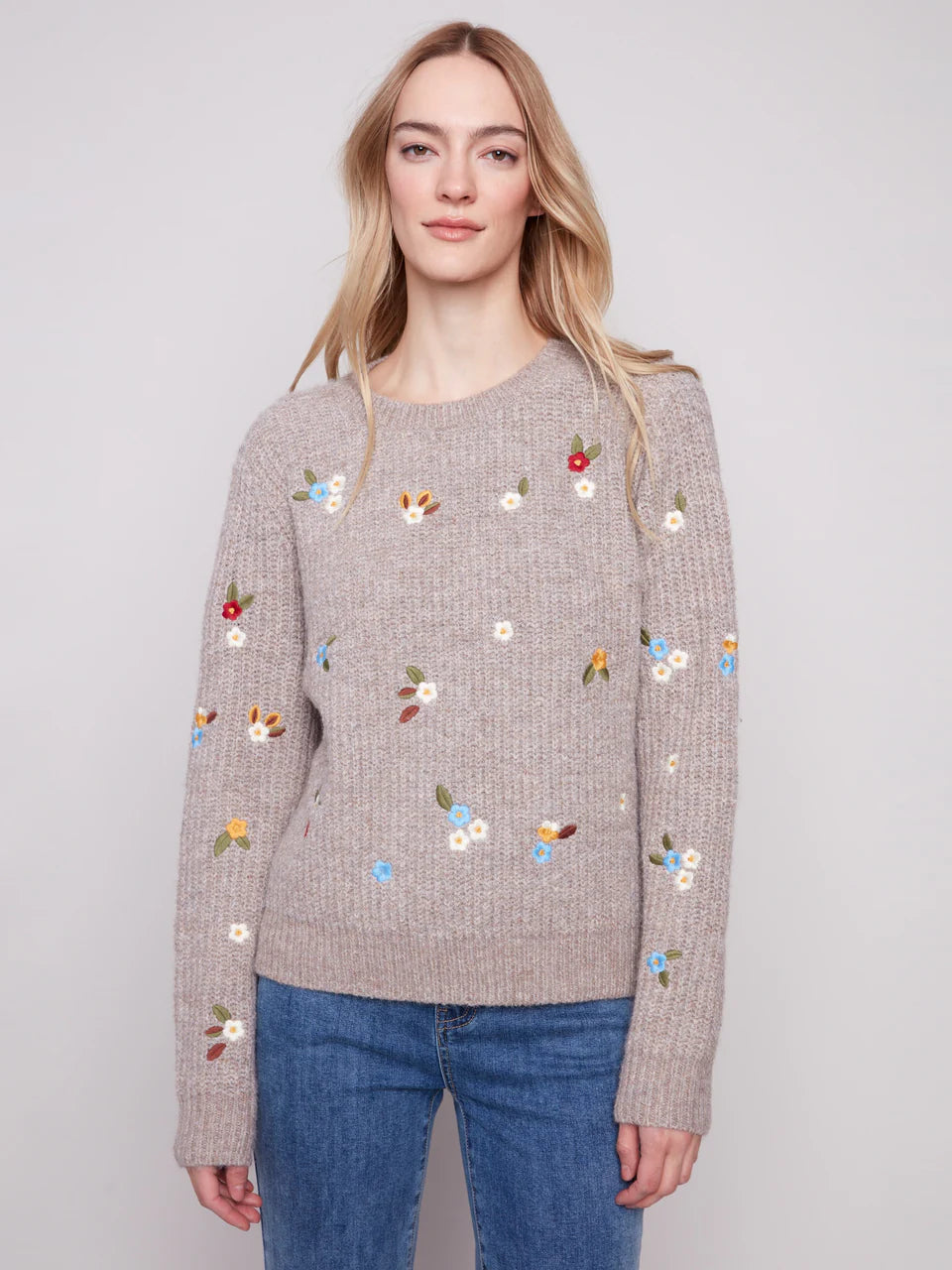 Charlie B Embroidery Detail Sweater Brown