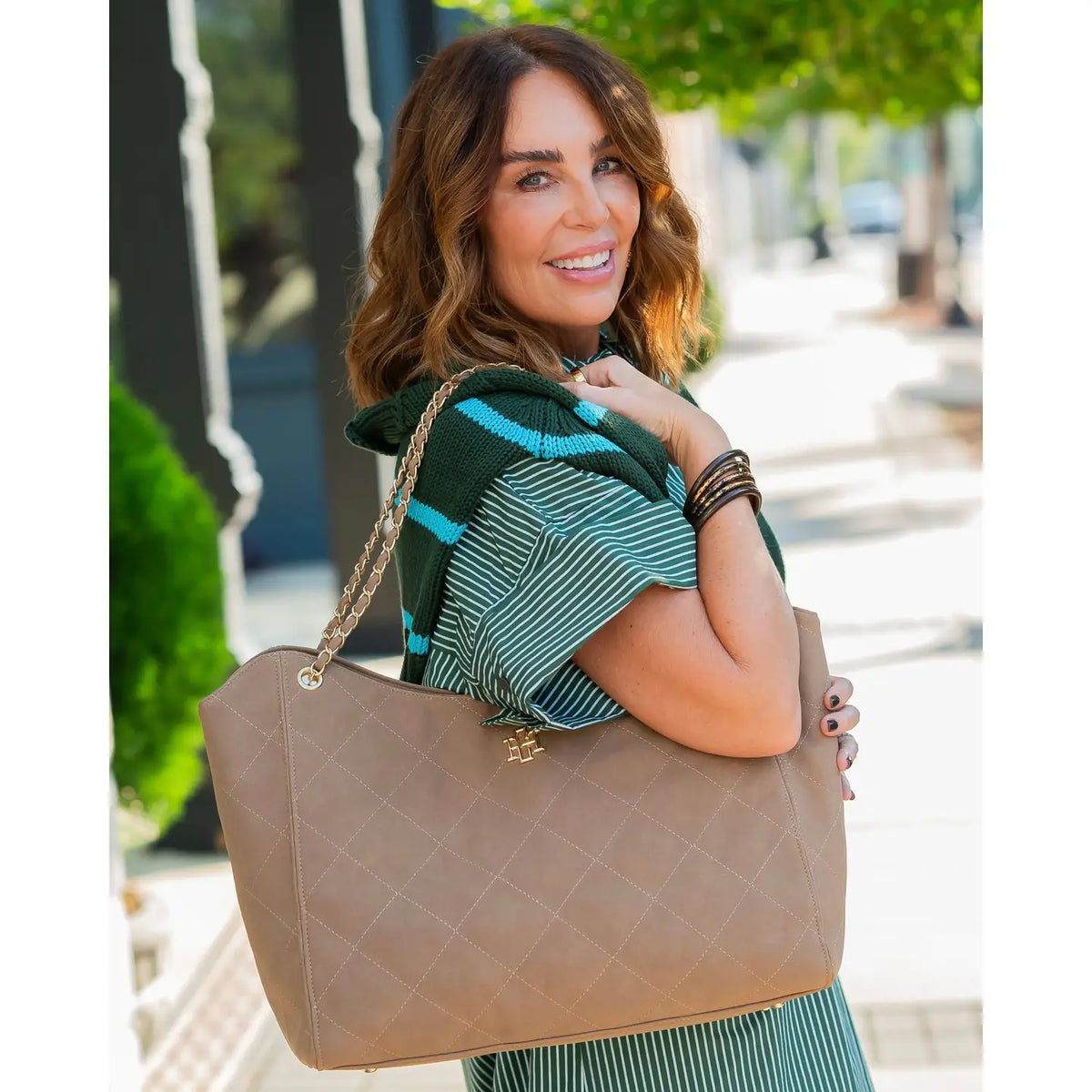 Betsy Tote Latte Suede Diamond