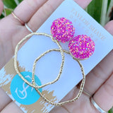 Taylor Shaye Glitter Top Hoops -hot pink/round