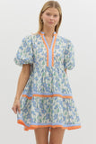 Sunset Blooms Band Dress Blue